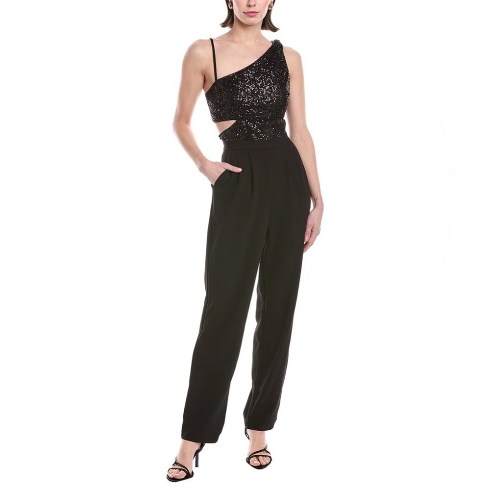 RACHEL Rachel Roy Black Sequin One-Shoulder Jumpsuit